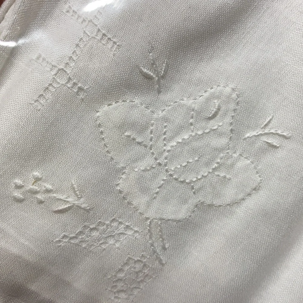 Vintage Hankerchief Hand Embroidered Cotton Linen Flower Embroidery Hand Crafted